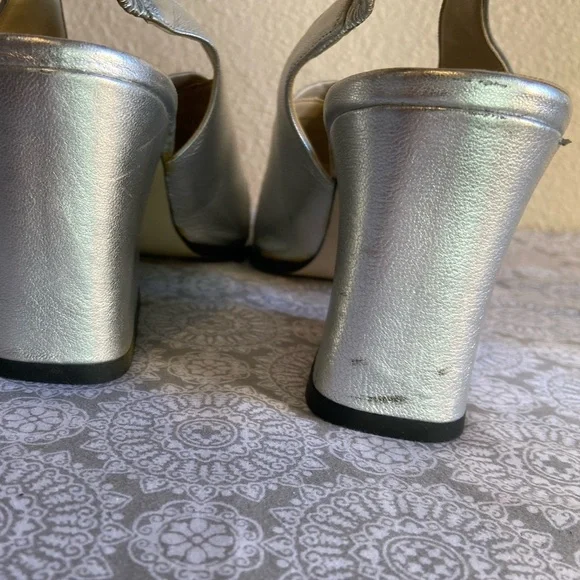 Aldo Chelini~Vtg~Soft~Leather~Slingback~Slant Wrapped Block Heel Sandal~Size 9 - Picture 10 of 16